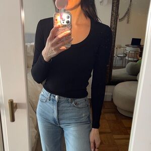 Zara Black Ribbed Long Sleeve Top in size small